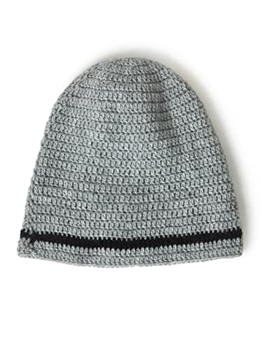 Image of Handmade Knitted Self Design Woolen Beanie Cap for Kids - White & Red 6-12 M | Winter Cap for Baby | FUNCAP56-6-12 M