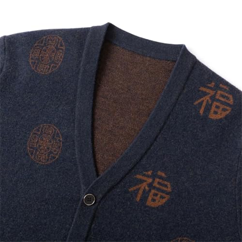 Men Wool Sweater Cardigan Buttons Down Chinese Style Knit Sweater for V Neck Father Clothing3