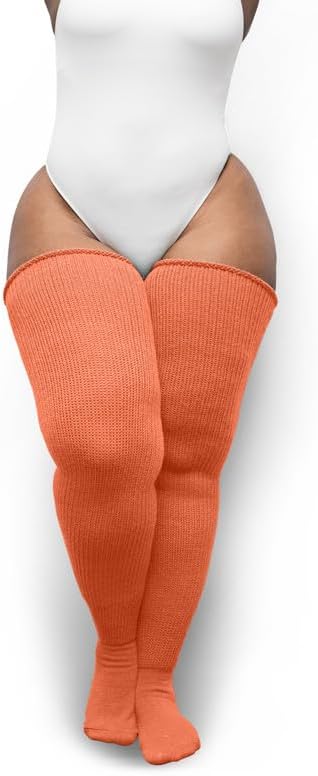 Thunda Thighs Plus Size Thigh High Socks, Over the Knee High Boot Stockings Leg Warmers, Extra Long & Thick Socks Coral Blush