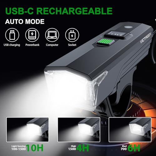 Victagen Ultra Bright USB Rechargeable Bike Light Set, Powerful Bicycle Front Headlight and Back Taillight, 5 Light Modes, for Men Women Kids Road Mountain Cycling