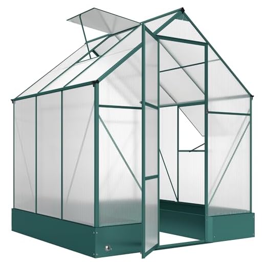 Outsunny Gewächshaus für den Garten, vielseitig nutzbar als Treibhaus, Tomatenhaus, Frühbeet und Pflanzenhaus, 4 mm PC Sonnenschutzplatte, Aluminium, Transparent+Grün, 190x190x220 cm