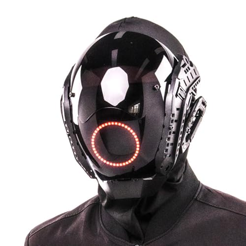 Punk Helmet Mask LED Round Lights Futuristic Techwear Sci Fi Gothic Mask Halloween Cosplay Cool Costume Masks for Adult