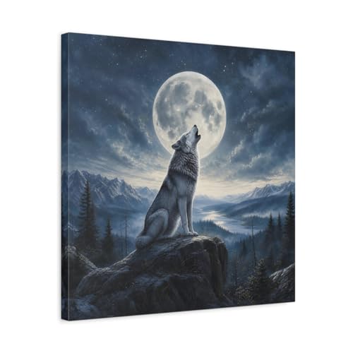 Tableau loup et lune nature impression sur toile haut de gamme 50x50