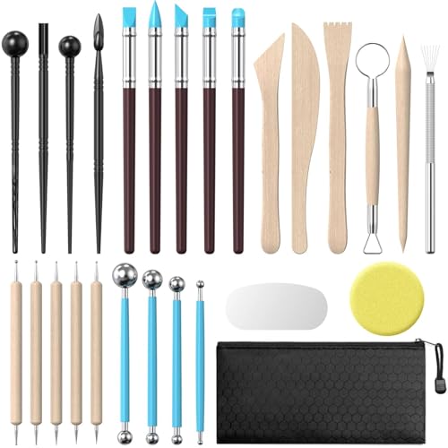 YEYETUO Clay Tools Kit 27PCS Pottery & Polymer Clay Sculpting Tools Kit Air Dry Clay Modeling Tools Set for Adults Pottery Craft Carving Shaping Dotting Molding