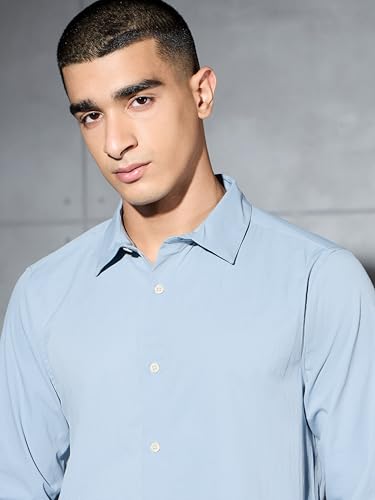 Image of TECHNOSPORT Men's Polyester Slim Fit Solid Casual Shirt with Ts Lytra