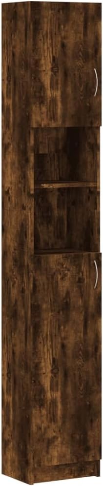 vidaXL Bathroom Cabinet in Smoked Oak | Versatile & Spacious Tall Storage | Moisture-Resistant Engineered Wood | Modern Style | 32x25.5x190 cm