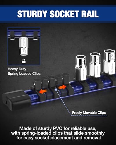 Image of WORKPRO 1 /4 inch Drive Socket Set, 10-Piece Metric CR-V Socket Set with Rail | Standard & Shallow Sockets, External Hex Socket, 4mm to 13mm, 6-Point, Size Markings, PVC Socket Organizer, for Auto Repairs