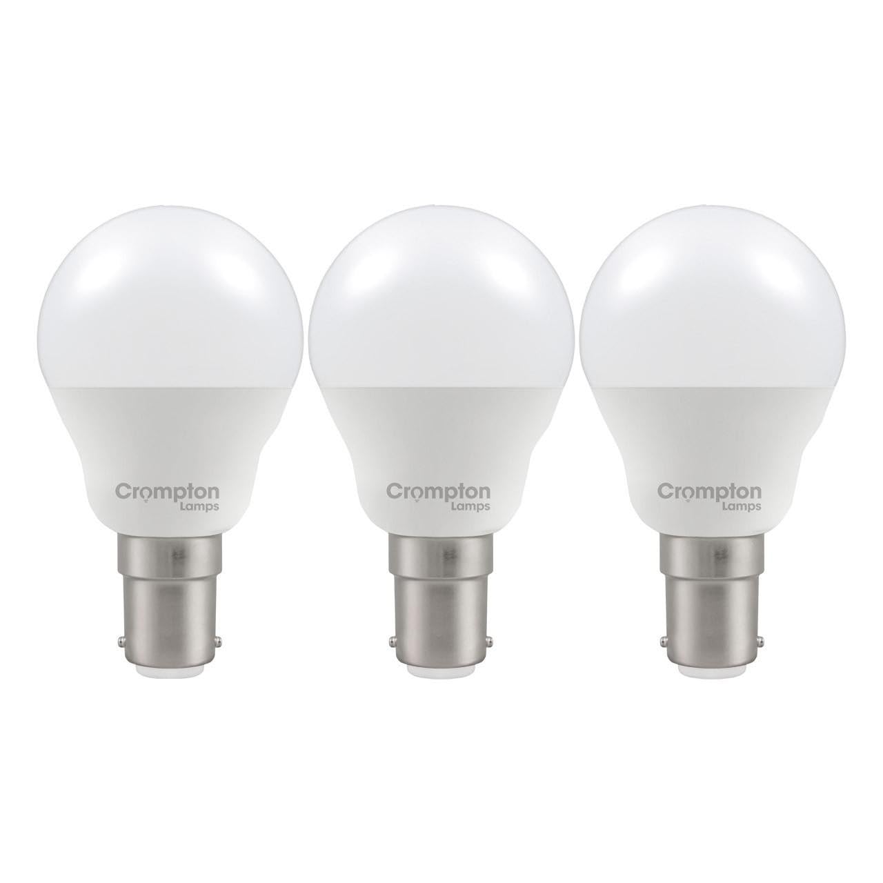 Crompton Lamps Golfball LED B15 Bulb | 4.2W = 40W Equivalent | Cool White 4000K | Energy Efficient | Small Bayonet Lightbulb | Long Life 15,000-Hrs | Bulbs for Lamps | 3-Pack