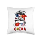 China Girls USA American Chineese Girl Throw Pillow