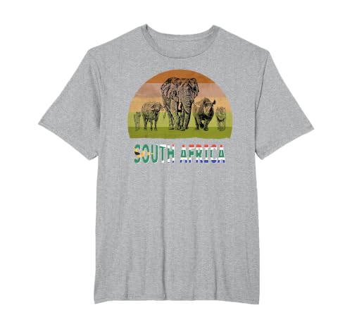 Big Five Retro Sunset Design for South Africa Safari T-Shirt, Men's Big and Tall, Heather Grey, 4X Tall
