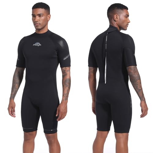 XUKER Mens Shorty Wetsuit Women, 3mm Back Zip Diving Suit Neoprene Short Sleeve Thermal Wet Suit for Diving Snorkeling Surfing Swimming