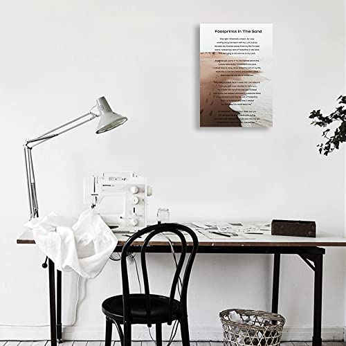 Footprints In The Sand Wall Art Religious Poem Wall Art Retro Canvas Framed Motivational Quotes Poster Painting Pictures Home Decor Framed (12X18 Inch) #TOP2