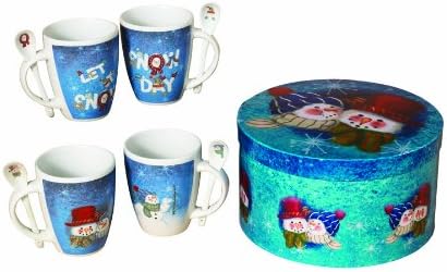 Set of 4 Snowman Mugs With Spoon