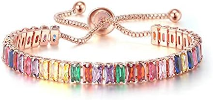 14K Rose Gold Plated Classic Tennis Bracelet for Women Girls Length Adjustable Slider Women Bracelet Inlaid Sparkle Cubic Zirconia Cut AAA+ Cubic Zirconia