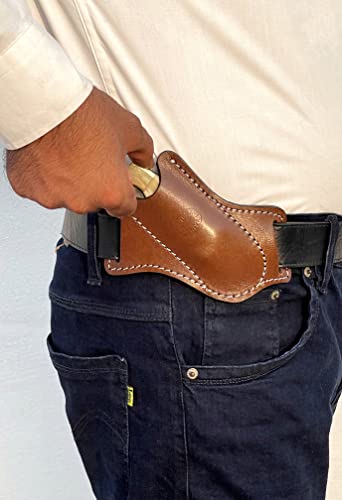 Ottoza Handmade Leather Knife Sheath Cross Draw Knife Sheath 5" Folding Pocket Knife Sheath - Leather Folding Knife Sheath For 5 Inch Folding Knives/Pocket Knives Dark Brown Top Grain Leather No:71 #TOP1