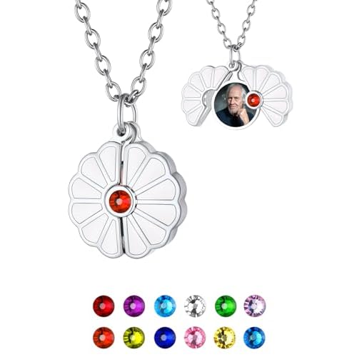 FindChic Customized Locket Necklaces for Women Girl with Custom Birthstone Hollow Heart Rose Flower/Sunflower/Envelope with Zirconia Stone Gold/Silver