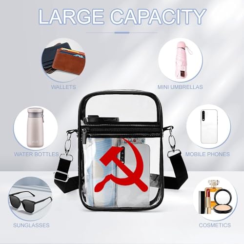 USSR Hammer Logo Clear Crossbody Bag Stadium Bag Adjustable Side Shoulder Bags Messenger Bag with 2 Compartments3