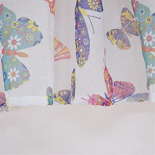 Cortina corta de gasa con bolsillo para varilla y estampado de mariposas 6