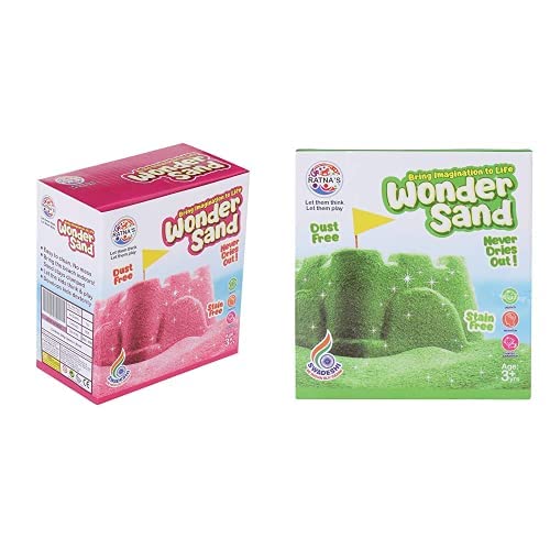 RATNA'S Wonder Sand 500 Grams with A Tray for Play. Smooth Sand for Kids (Pink 500 Grams) & Wonder Sand 500 Grams with A Tray for Play. Smooth Sand for Kids (Green 500 Grams)