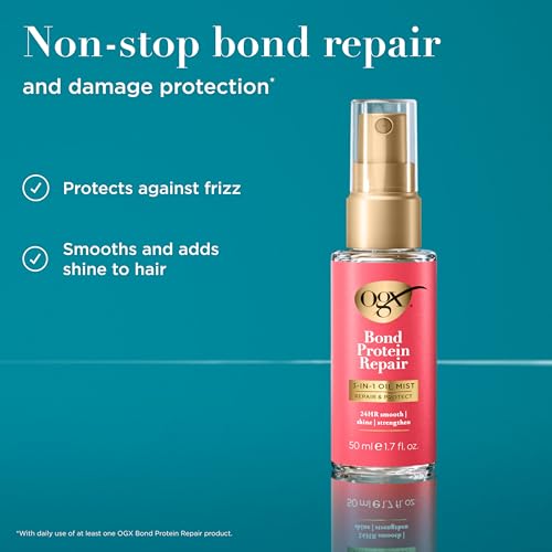 Jonhson and Jonhson OGX Repair & Protect Bond Protein Repair 3-in-1 Oil Mist, Hair Oil Protects Dry, Damaged Hair Against Frizz, Strengthens & Maintains Shine, Hair Mist Formulated without Parabens, 1.7 oz