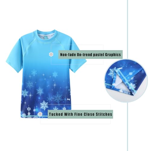 Image of Girls Rash Guard Swimsuits Short Sleeve Swim Shirt for Kids Girls One Piece Bathing Suit Swimwear 7-16 Years