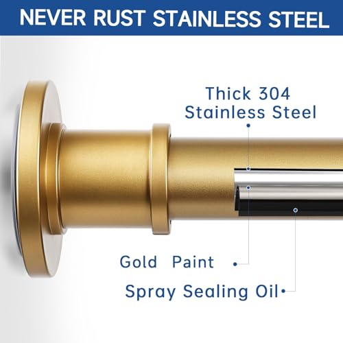Image of BRIOFOX Industrial Shower Curtain Rod - Rustproof Non-Slip 43-72 Inches Tension Curtain Rod for Window or Bathroom,Frosted Gold Painted Finial