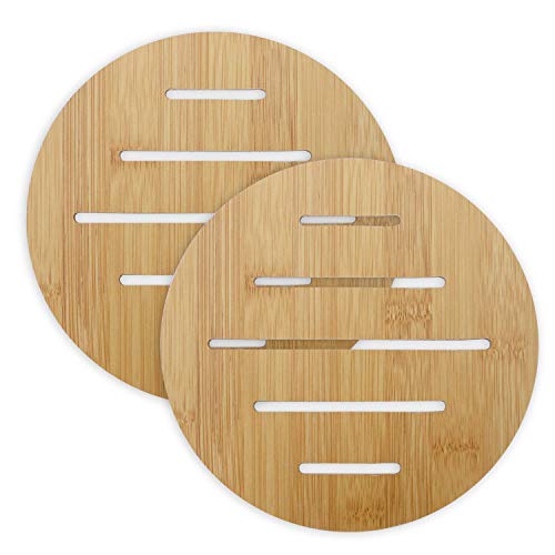 Image of HOKIPO Eco-Friendly Bamboo Wooden Coasters for Home Pan Pot Holder for Dining Table Heat Pad for Kitchen - Pack of 2 (AR2820-D5)