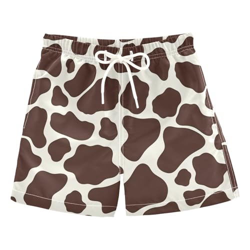miaozhen Pantalones cortos de playa para niños con estampado de vaca marrón, pantalones cortos de playa para natación, jóvenes, de secado rápido elástico (palabra de la suerte), marrón, 4 años