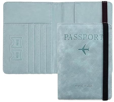 RFID Blocking PU Leather Travel Passport Holder Cover Travel Wallet Organiser Passport Case Travel Document Organiser for Men & Women (14.58 X 11CM- Blue)-image-46