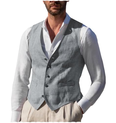 Men Summer Linen Vest Beach Casual Wedding Leisure Waistcoat Groomsmen Vest For Men