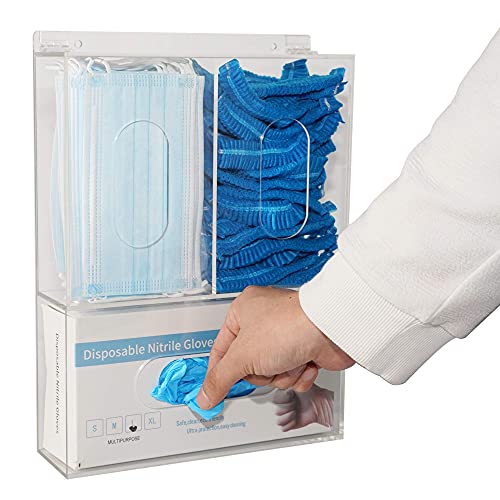 SEANADO Acrylic Disposable Glove Box Face Mask Dispenser Holder Triple Glove Rack Hairnet Tissue Napkin Dispenser with Lid for Wall Mount Organizer for Food Service, Lab, Medical Office, Clear by SEANADO - Image 7