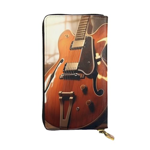 Portefeuille guitare vintage long en cuir noir pour femme et fille