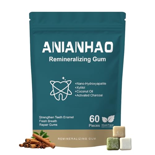60 Count Remineralizing Gum with Nano Hydroxyapatite & Xylitol – Sugar-Free Cinnamon Xylitol Gum – Plastic-Free, Dye/Aspartame-Free – Natural Base –Cinnamon/Peppermint/Matcha