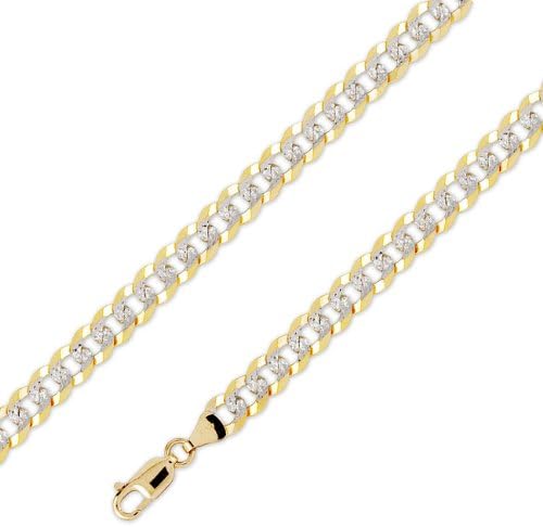 14K Solid 2 Two Tone Yellow White Gold Curb Cuban Chain 7.1mm (17/64 in.) - 20 in.