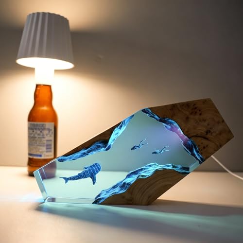 lámpara Woods, Lámpara De Resina Oceánica Gran Tamaño Con Luces LED, Luz Nocturna Subacuática Hecha A Mano for Escritorio Dormitorio(Q)