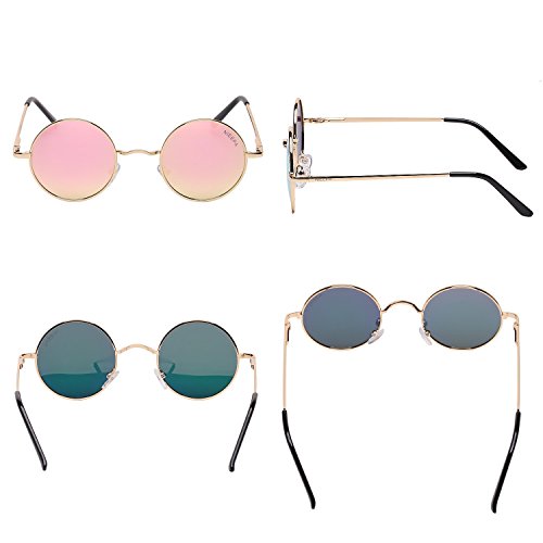 NIEEPA Vintage Small Round Polarized Hippie Sunglasses for Men Women Circle Sun Glasses NP1002 (Pink Lens/Rose Gold Frame) - Thumbnail 3