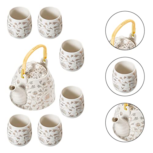 Juego de Tetera Blanca Moderna de Cerámica: Tetera de Porcelana de 950 Ml 6Pcs 180Ml Tazas de Té Kit de Té Floral de La… - Imagen 7