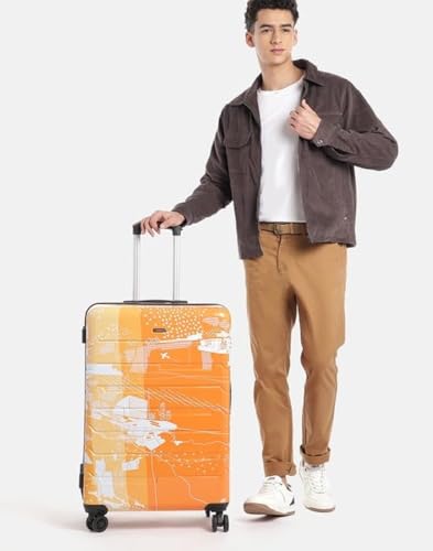 Image of TEAKWOOD LEATHERS Twin Printed Hardside Trolley 360 Degree 8 Roating Wheels, Trolley Bag for Travel (Orange, Large)