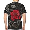Red Rose and Black Leaves Print Classic Men's T-Shirts,Comfortable Graphic Tees for Men,for Everyday Wear and Gifts #5