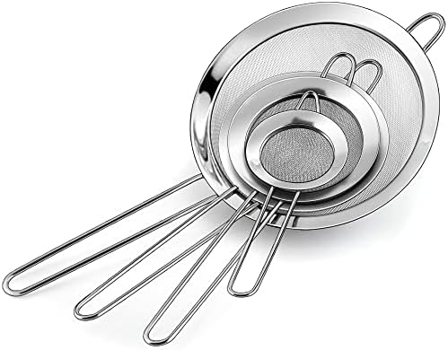 TeamFar Fine Mesh Strainer Set of 4, Stainless Steel Sieve Fine Mesh Food Strainer, Wire Sieve Sifters with Handle for Baking, Sifting Flour / Juice / Quinoa / Pasta, Easy to Store & Dishwasher Safe