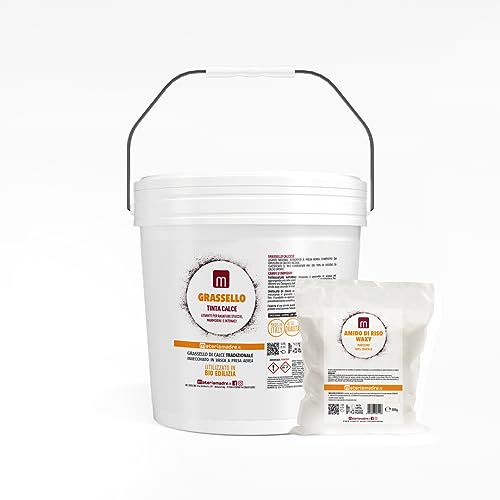 GRASSELLO DI CALCE IN SECCHI 22 KG TINTA TEMPERA PITTURA + AMIDO RISO WAXY + RICETTE PER PITTURA CALCE