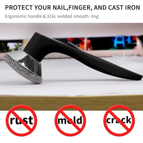 Cast Iron Scrubber with Good Grip Handle- Welded Fine Chain Mail Scrubber Cast Iron Brush- Metal Chainmail Scrubber Cast Iron Cleaner to Clean Cast Iron Skillet, Dishes,Griddle,Wok,Dutch Oven (Black) - Thumbnail 6