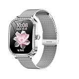 VELTIX Smartwatch - Caja de oro rosa y plata con correa de metal de malla + correa de silicona - Elegante y moderno (plata)