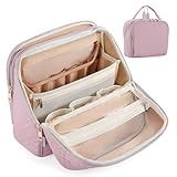 JOYYTUU Standing Makeup Bag, Large Capacity with Room for Brushes and Mirror, Travel Makeup Organizer, Portable Stand Up Make Up Case, Waterproof Cosmetic Toiletry Bags with Handle, Color Dusty Purple