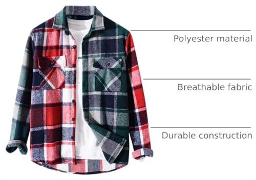 Image of ZAFUL Unisex Plaid Flannel Shirt Jacket Button Down Long Sleeve Pocket Coat Outwear | Mens Fall Clothes Lightweight Long Sleeve Button Down Flap Pocket Jacket Tops for Fall&Winter 2026