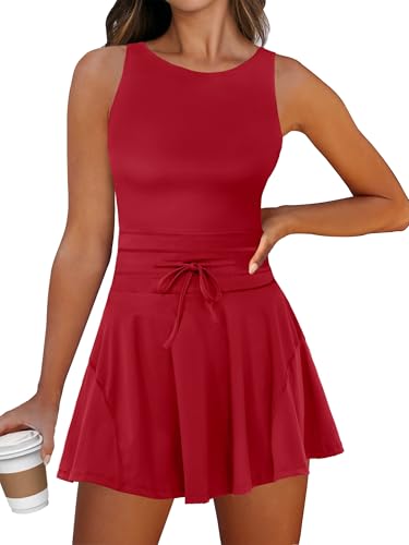 Caracilia Women's Tennis Mini Dresses 2025 Summer Sleeveless Built in Shorts Golf Athletic One Piece Active Romper Dress