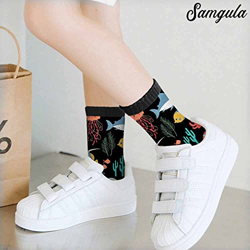 Image of Crew Socks for Woman Size 6-8 Tropical Wildlife Bright Teal Girls Socks