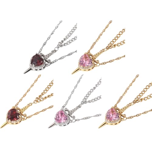 Collar de cadena ajustable contra alergias con dije de corazón y espadas 5