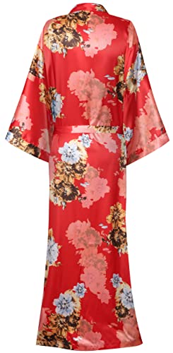 Image of goodmansam Women's Long Floral Satin Kimono Robes Bridal Dressing Gown Wedding Bridesmaid Nightgown