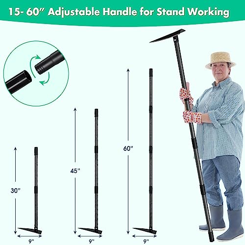 Garden Hoe, Heavy Duty Trenching Hoes with 60 Inch Long Handle, Sharp Edge Triangle Weeding Hoe Garden Tools for Weeds Removal,Cultivating,Digging,Loosen Soil, Trenching, Landscaping Manual Weeder